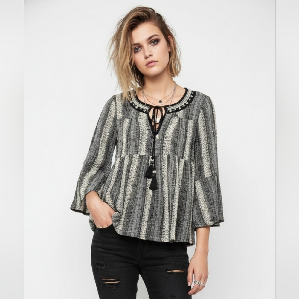 Altar'd State Blouse Black Peasant Metallic Hippie Boho Festival S NWT